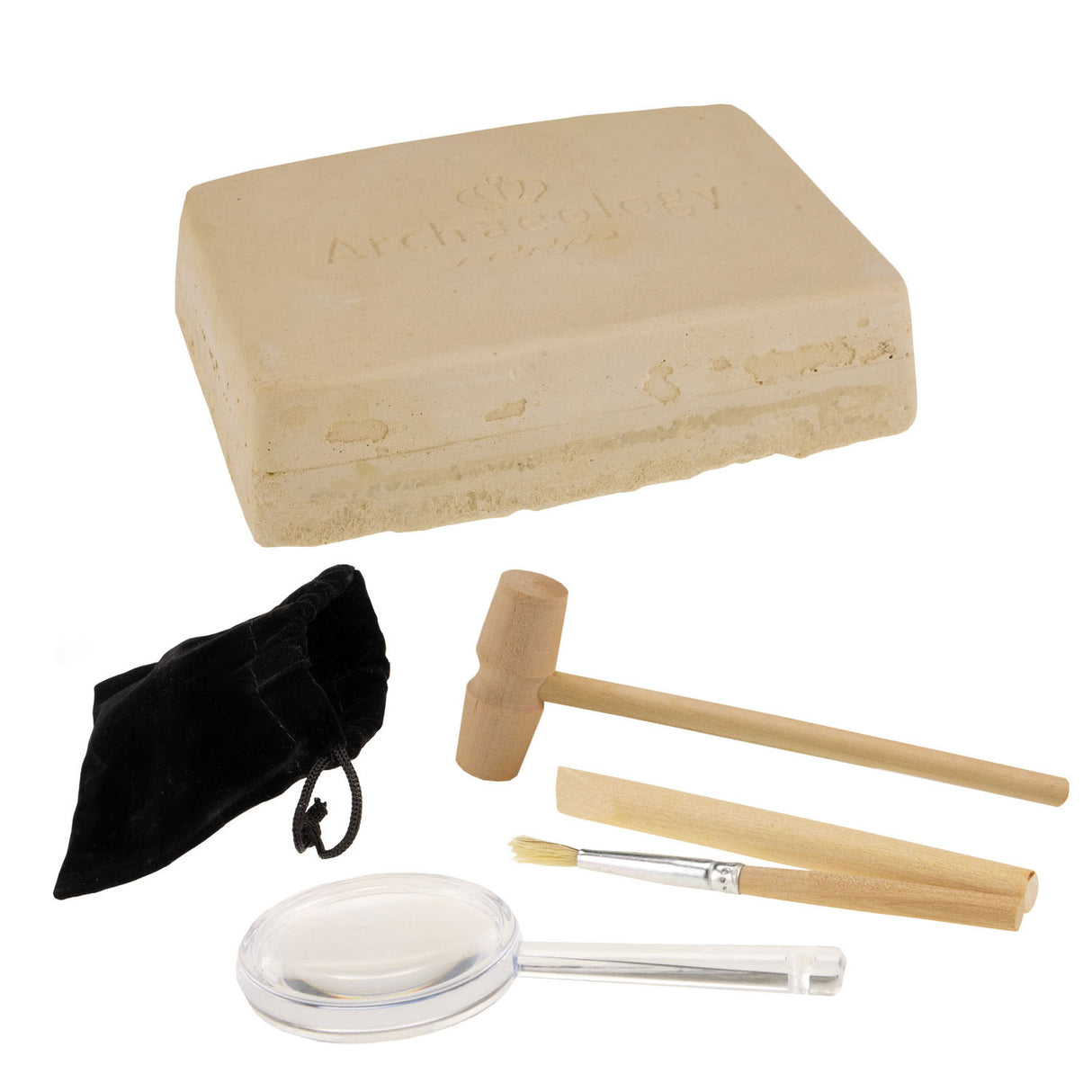 Explore excavation set crystals with magnifying glass