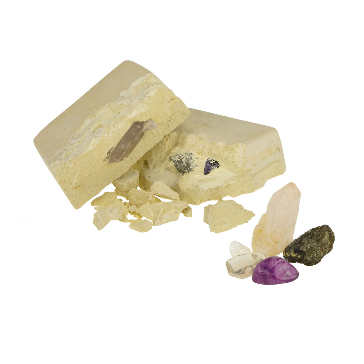 Explore excavation set crystals with magnifying glass