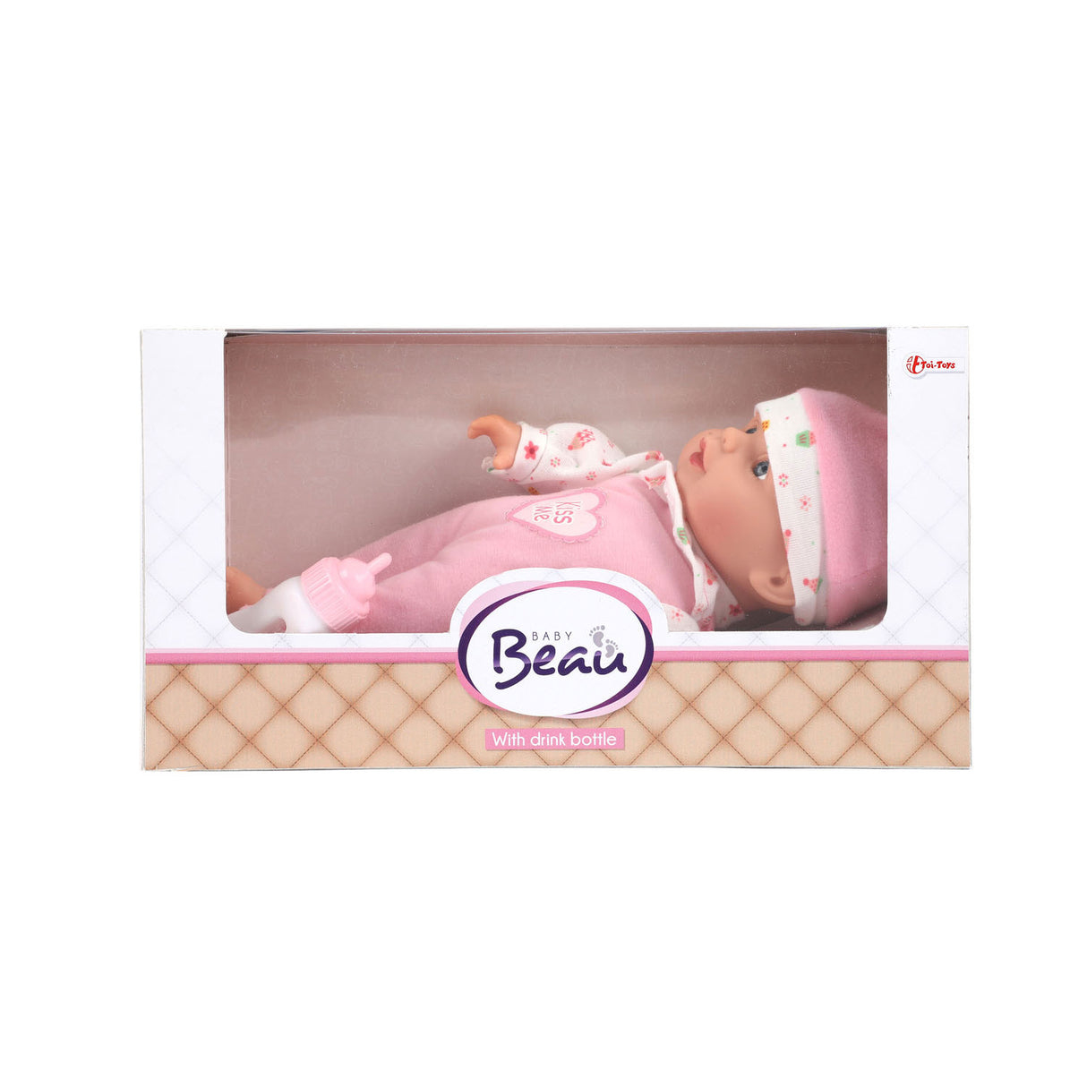 Beau Baby Liggende Babypop met Flesje, 30cm