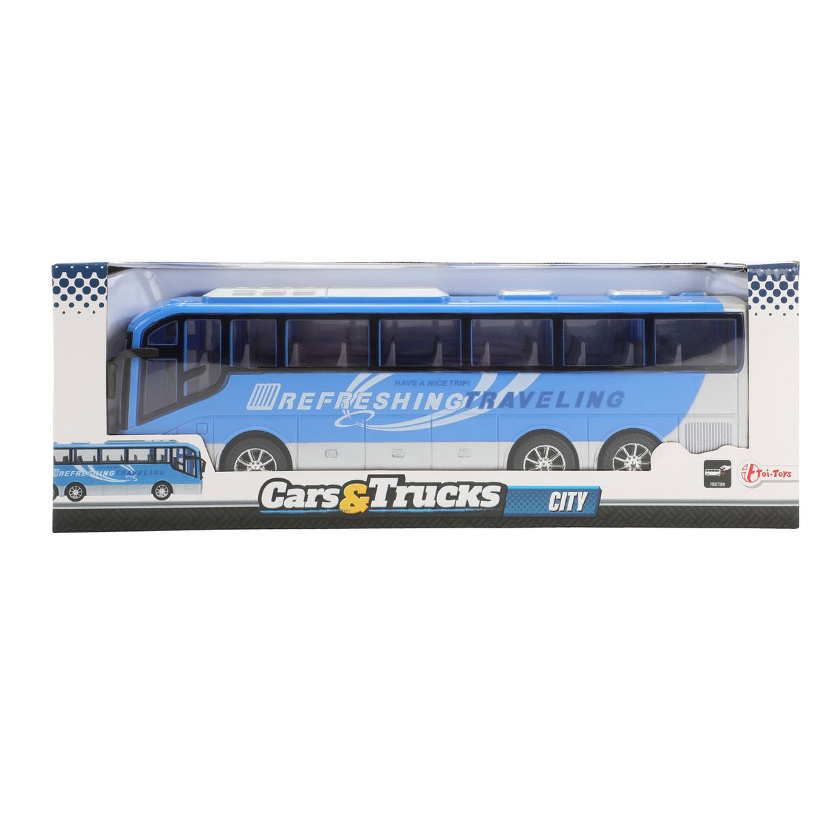 TOI-TOYS TRUCKS Travel Bus Blue Friction, 32cm