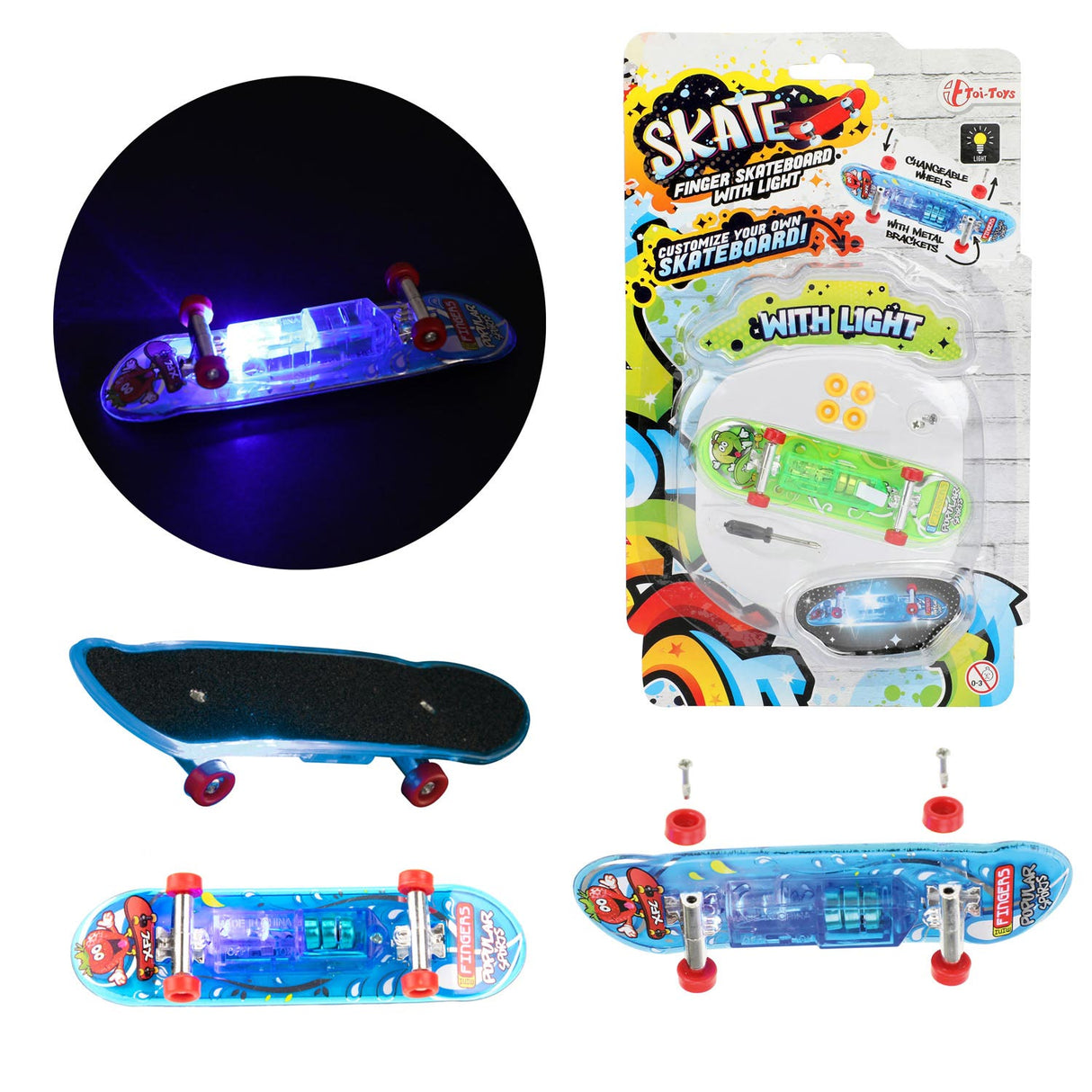 Patineta de los dedo toi-toys con luz y ruedas adicionales