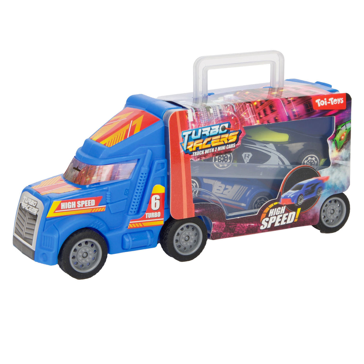 Toi-Toys Turbo Racers Truck con autos de carreras, 3dlg.