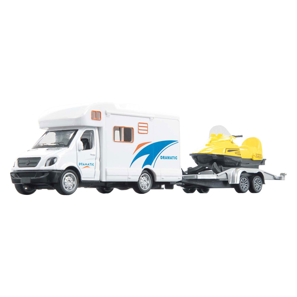 Toi-Toys Metal Pull Back Camper with trailer and snowmobile