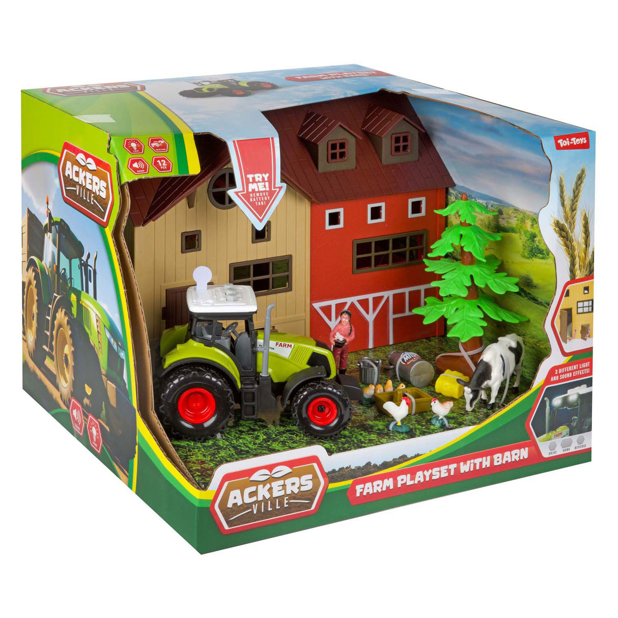 Toi-toys ackers ville boerderij met tractor licht en geluid speelset, 12dlg.