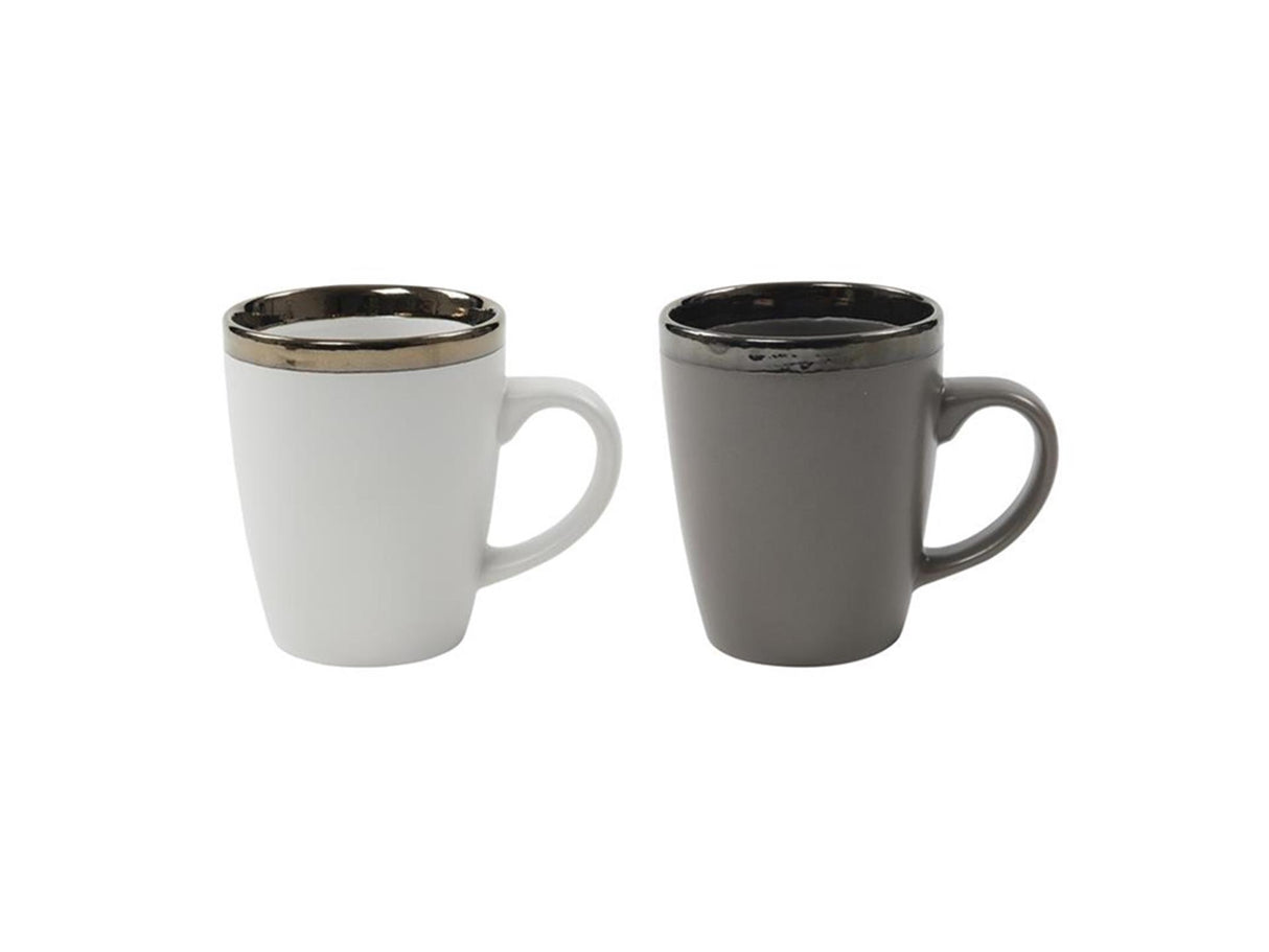 Svenska living coffee mug venice 340ml gray or white ø8.7xh10.5cm with metallic edge 6 pieces in box