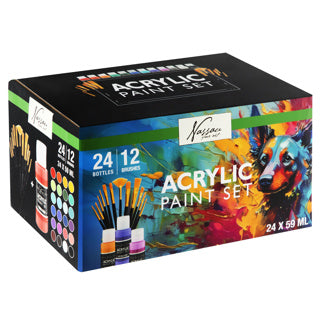 Gouache acrylic set complete 24x59ml + 12 brushes