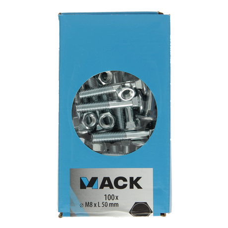Mack 1007060 - Coach screw + nut galvanized 100 pcs 8 x 50 mm | 2 pieces