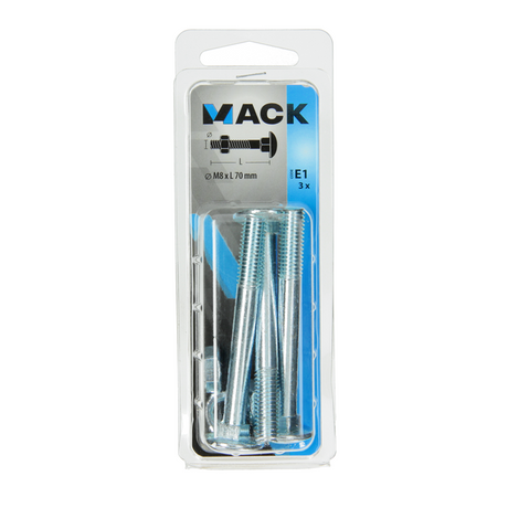 Mack 1017583 - Coach screw + nut steel galvanized3 pcs M8 x 70 mm | 5 pieces