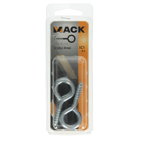Mack 1017776 - screw eye steel galvanized 4 pcs 5.0 x 30 mm | 10 pieces