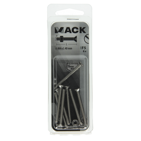 Mack 1019808 - metal screw csk head + nut stainless steel 8 pcs m4x40 | 10 pieces