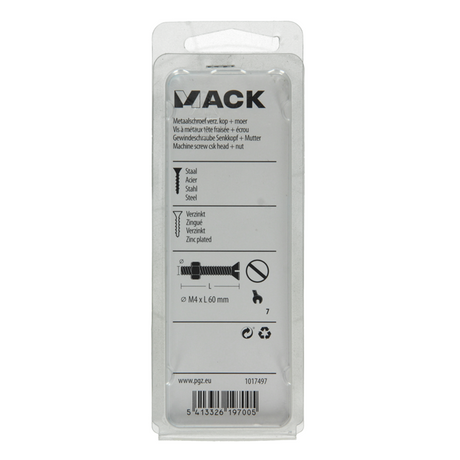 Mack 1017497 - metal screw csk head + nut csk 6 pcs m4 x 60 mm | 10 pieces
