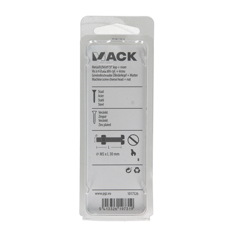 Mack 1017526 - metal screw cyl. head + nut pkg. 13 pcs m5 x 30 mm | 10 pcs