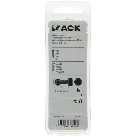 Mack 1017603 - stud bolt + nut steel galvanized 8 pcs m5 x 50 mm | 10 pieces