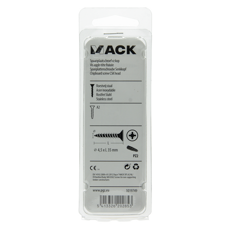 Mack 1019749 - spaanplaatschroef vz kop rvs 9 st 4,5 x 35 mm | 10 stuks