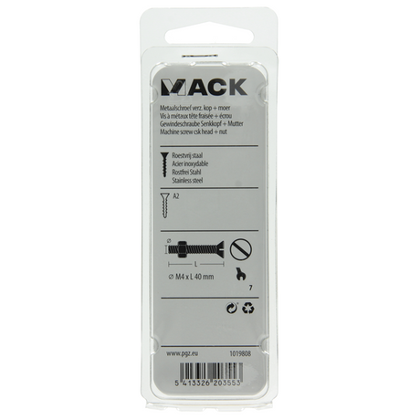 Mack 1019808 - metal screw csk head + nut stainless steel 8 pcs m4x40 | 10 pieces