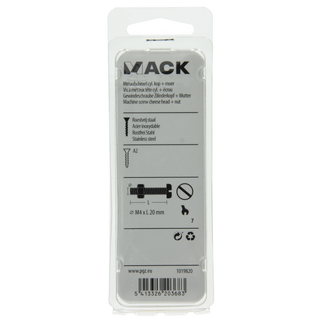 Mack 1019820 - metal screw cyl. head + nut SS 10 pcs m4x20 | 10 pieces
