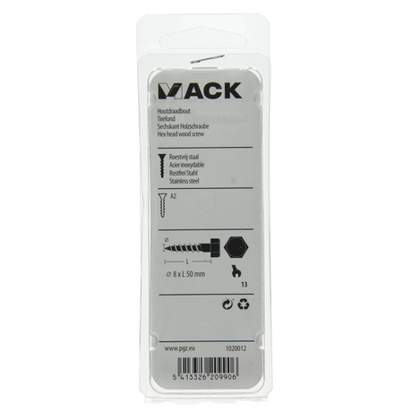 Mack 1020012 - houtdraadbout roestvrijstaal 8 st 8 x 50 mm | 5 stuks
