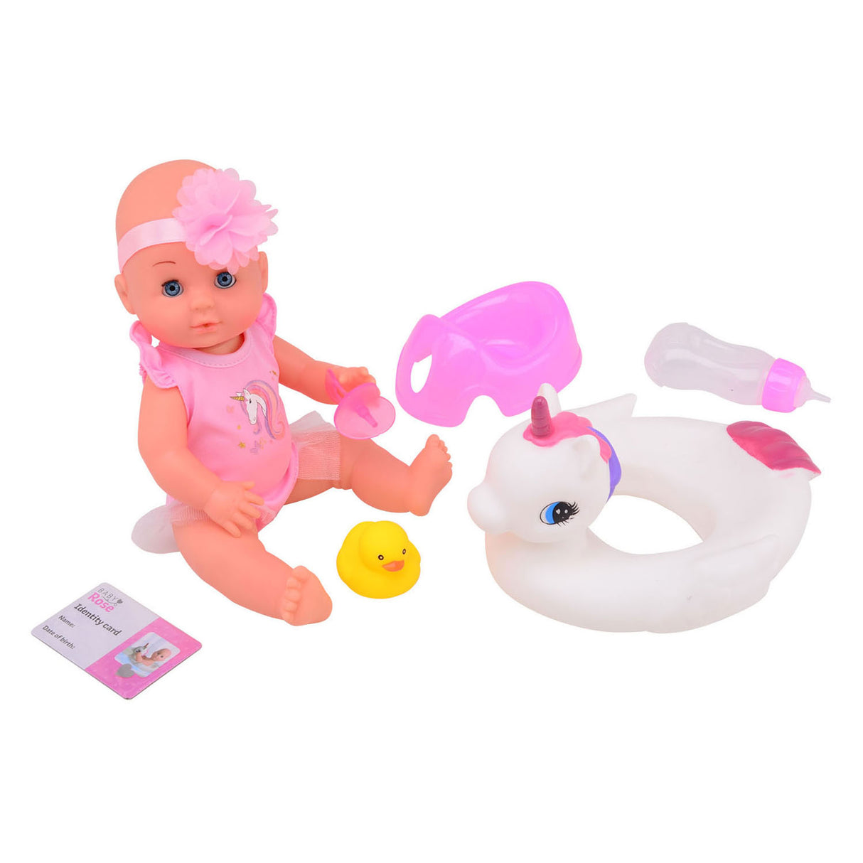 Baby Rose -Trinken und Plaspop, 30 cm mit Accessoires