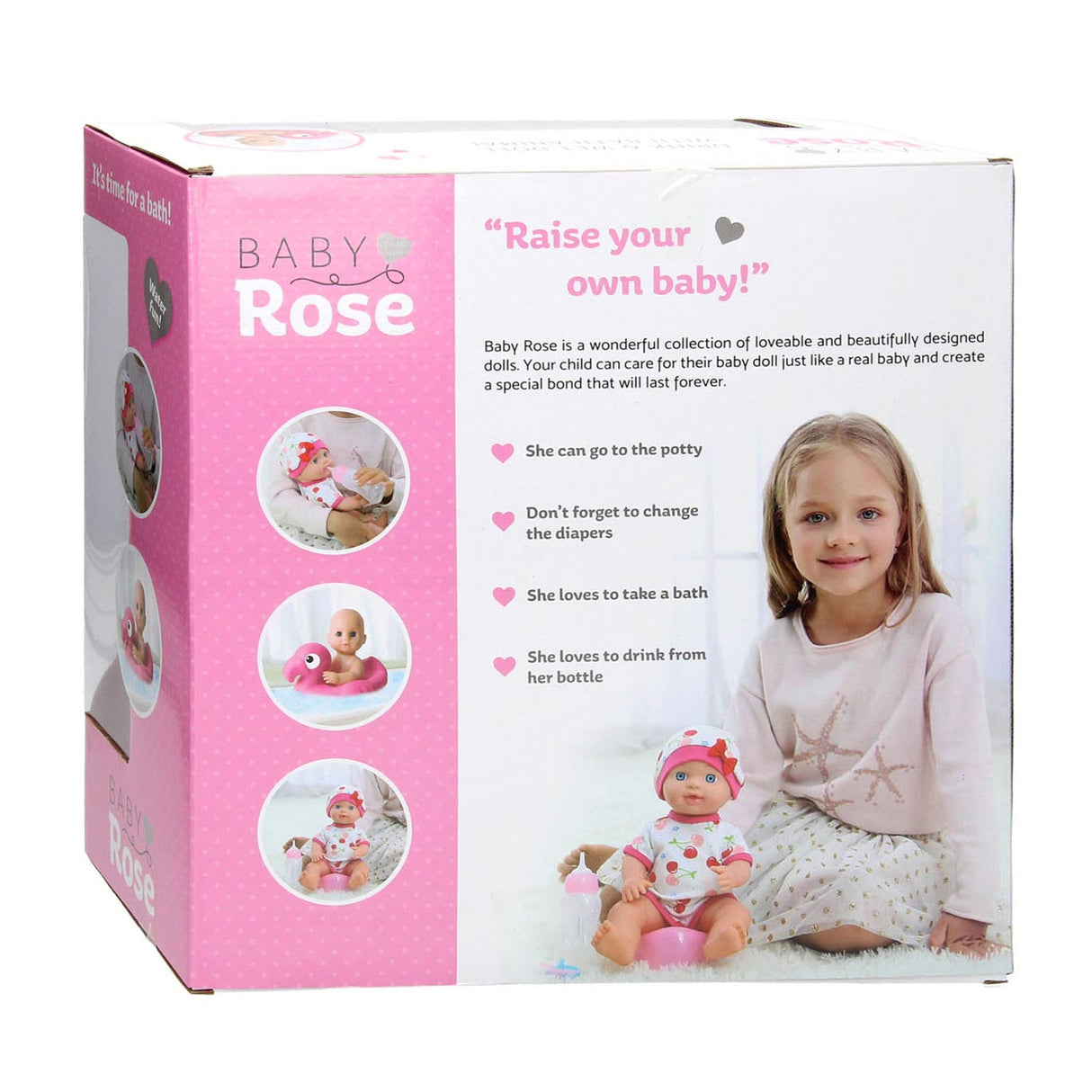 Baby Rose Drinken Plaspop, 30cm met Accessoires