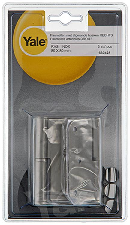 Yale 1019162 - 3 hinges, stainless steel, rounded corners right 80x80mm | 5 pieces