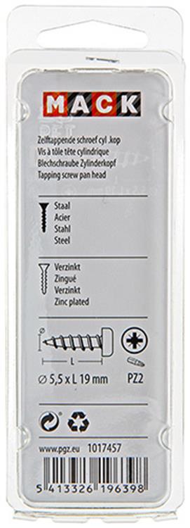 Mack 1017457 - self-tapping screw cyl head galv. 10pcs 5.5 x 19 mm | 10 pieces