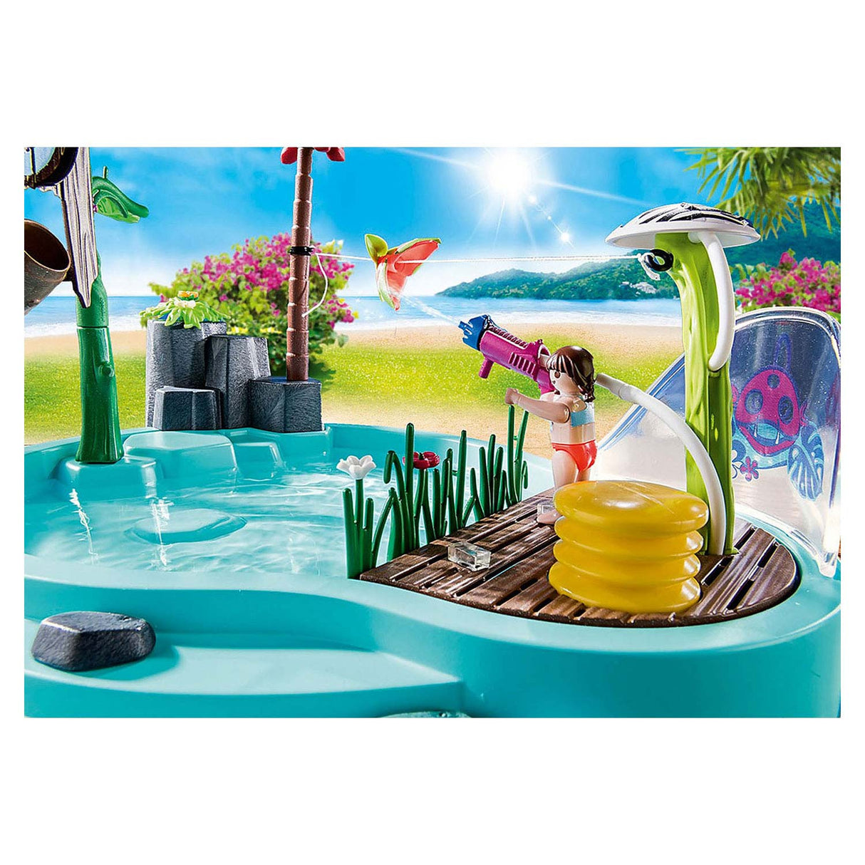 PlayMobil Familjor Spaass schwammen Pool mat Waasserplash 70610