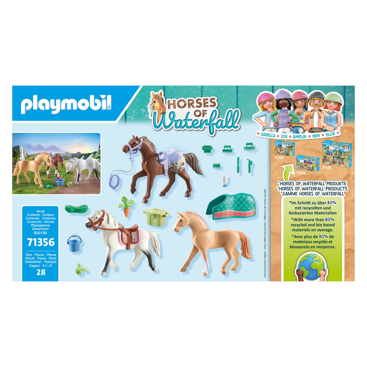 Playmobil heste eller vandfald 3 heste med tilbehør 71356