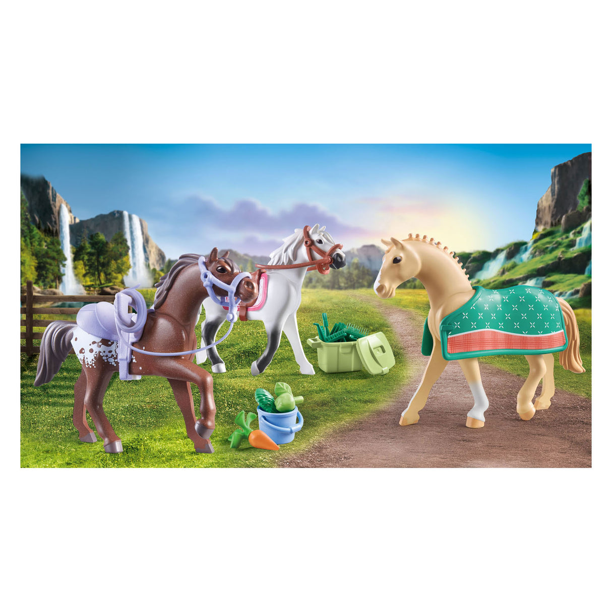 Playmobil chevaux ou cascade 3 chevaux avec accessoires 71356