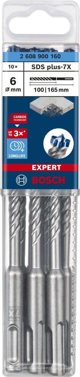 Furadeira de martelo sds plus-7x especialista em acessórios Bosch 6 x 100 x 165 mm - 10 peça(s) - 2608900160
