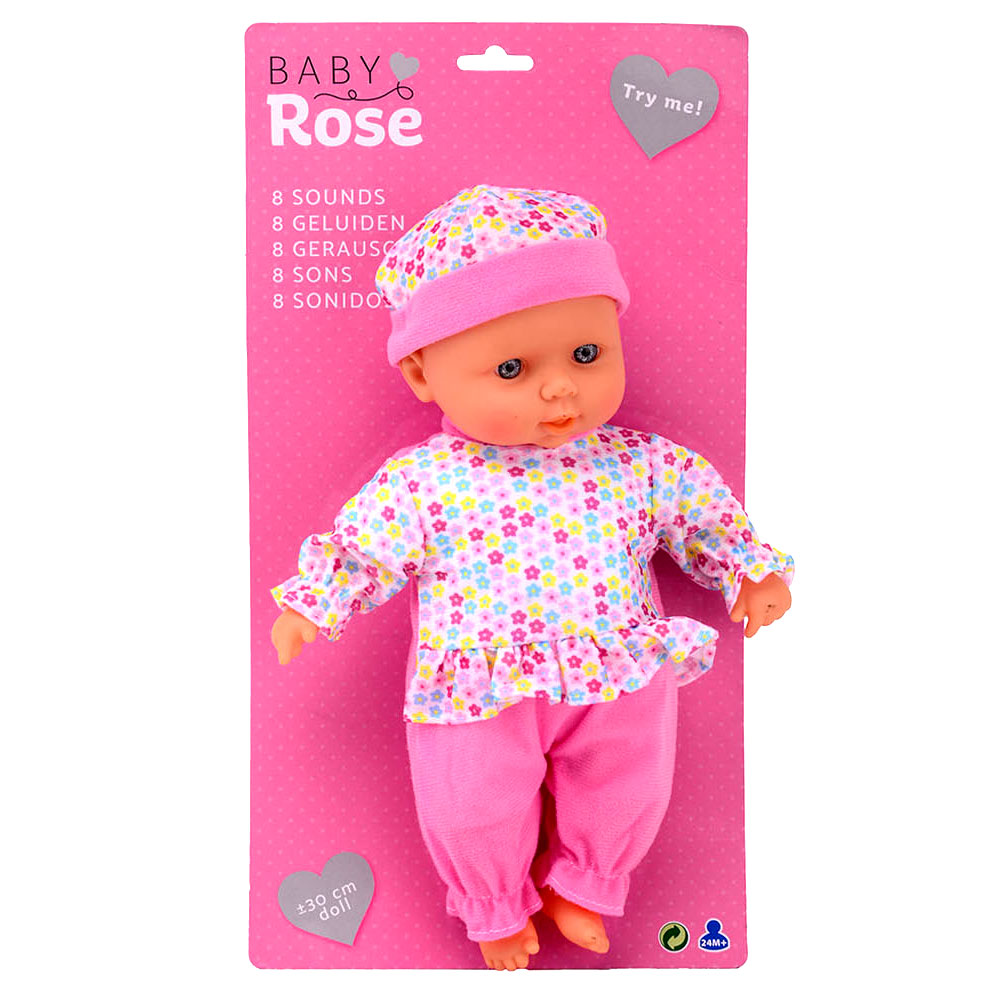 Baby rose baby doll with sounds, 30 cm.