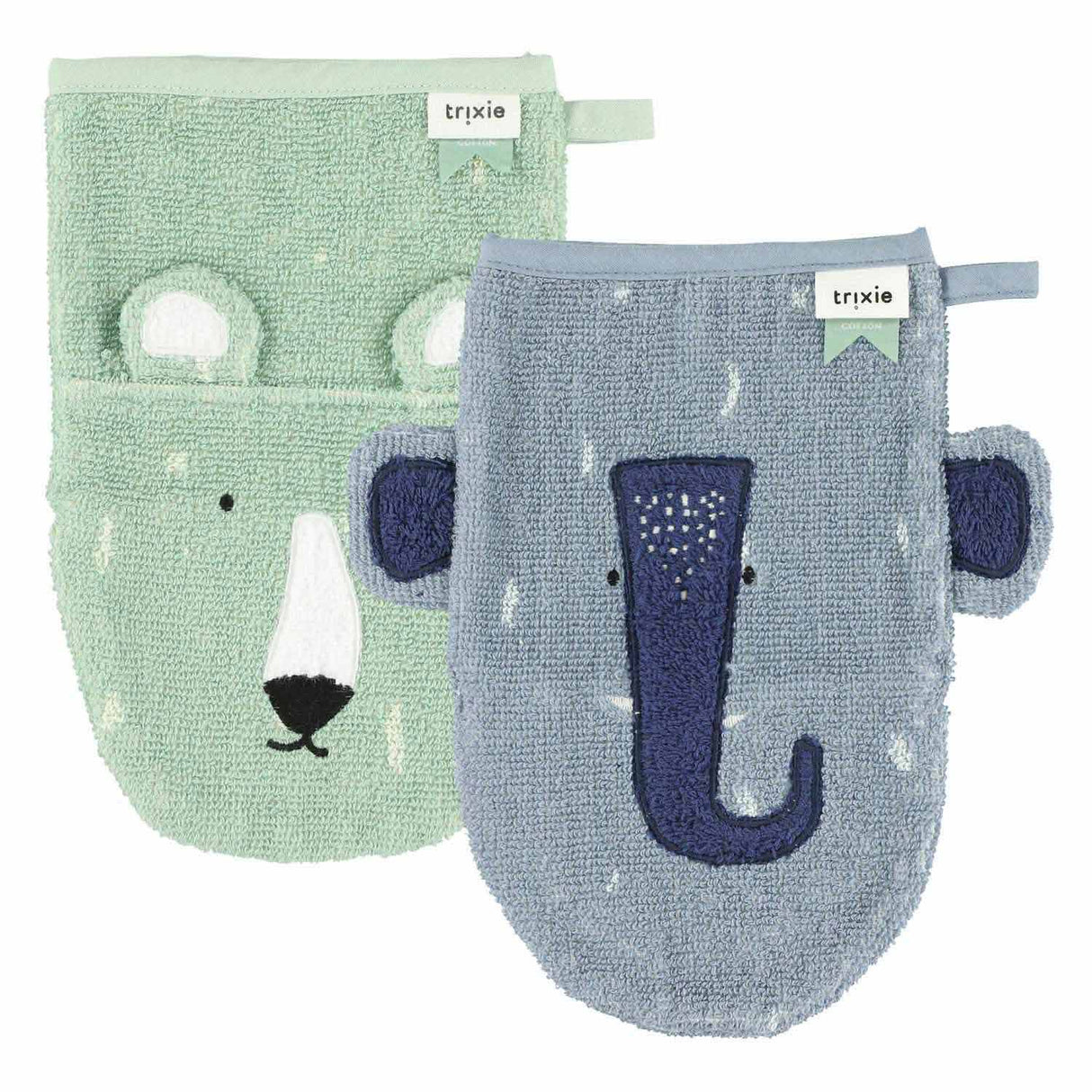 Trixie washcloths Mr. Bear and Mrs. Elephant, 2st.