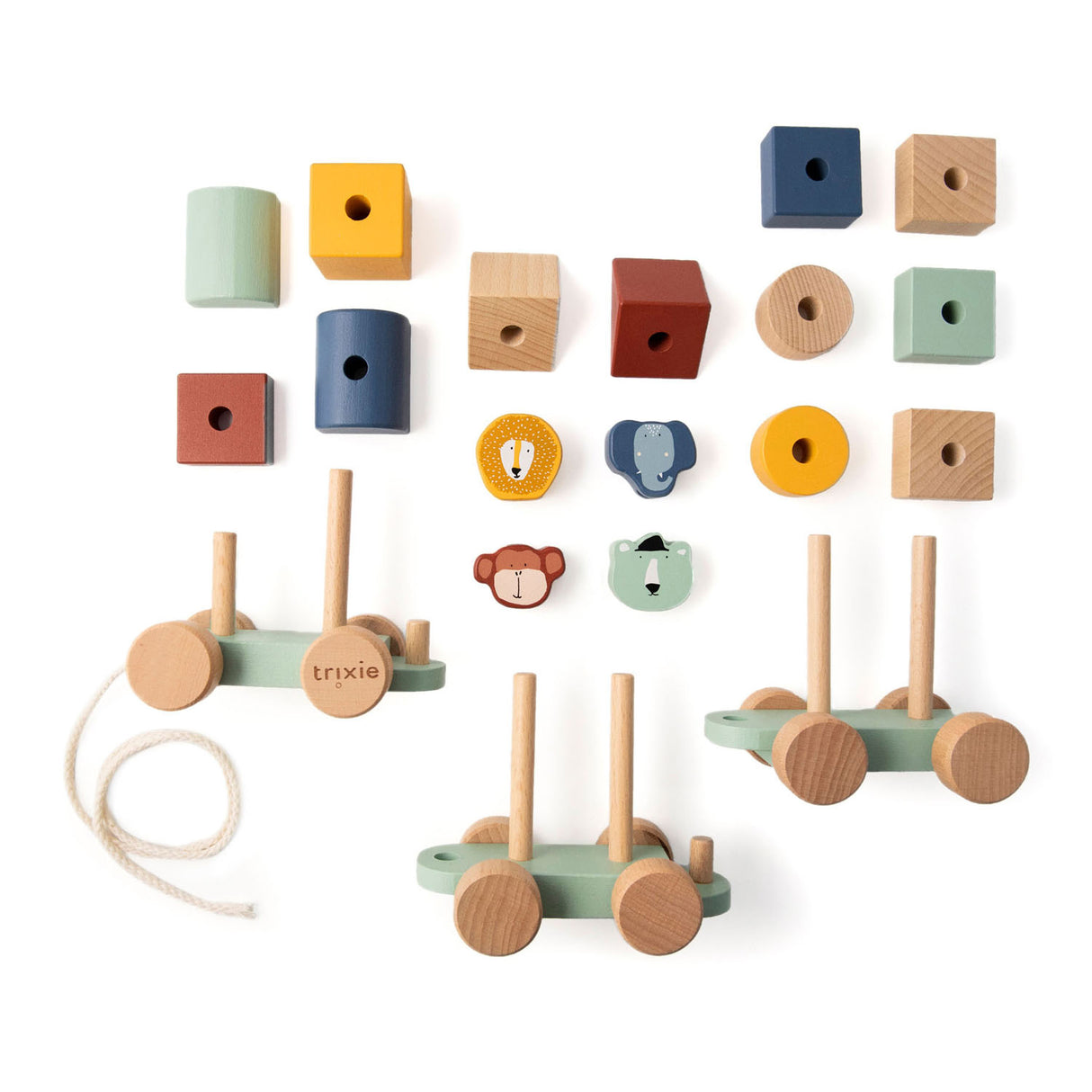 Trixie wooden toys - animal train - with building blocks - train set with blocks - from 1.5 years - for boys and girls - fsc