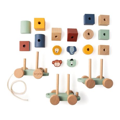 Trixie wooden toys - animal train - with building blocks - train set with blocks - from 1.5 years - for boys and girls - fsc