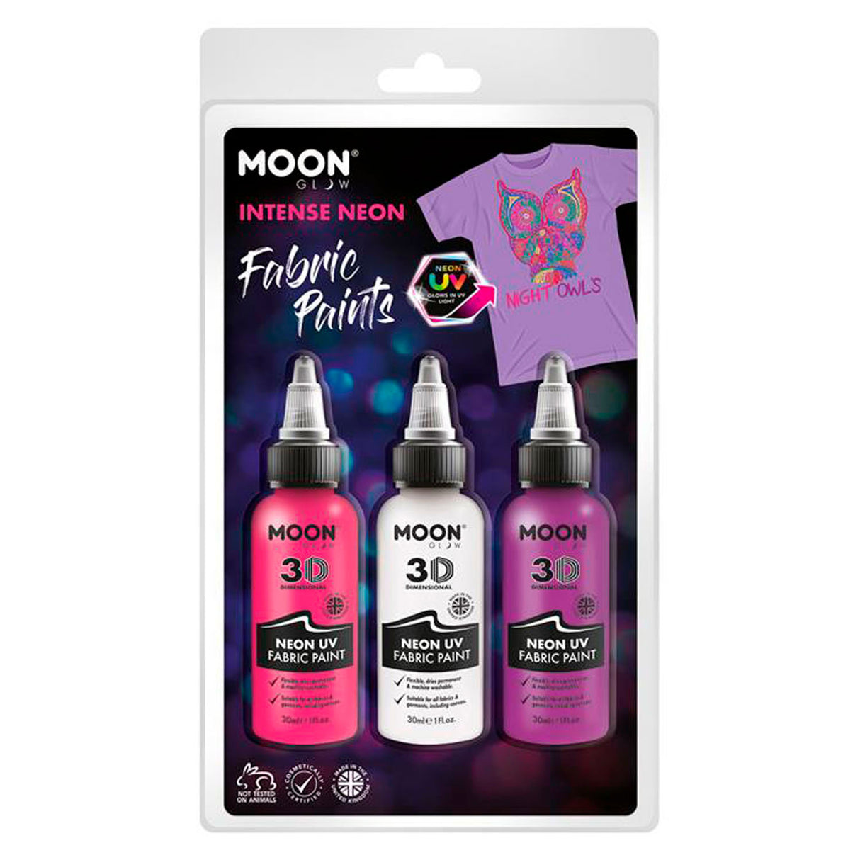 Haza Witbaard Textielverf Neon 3x30ml Wit, Roze, Paars