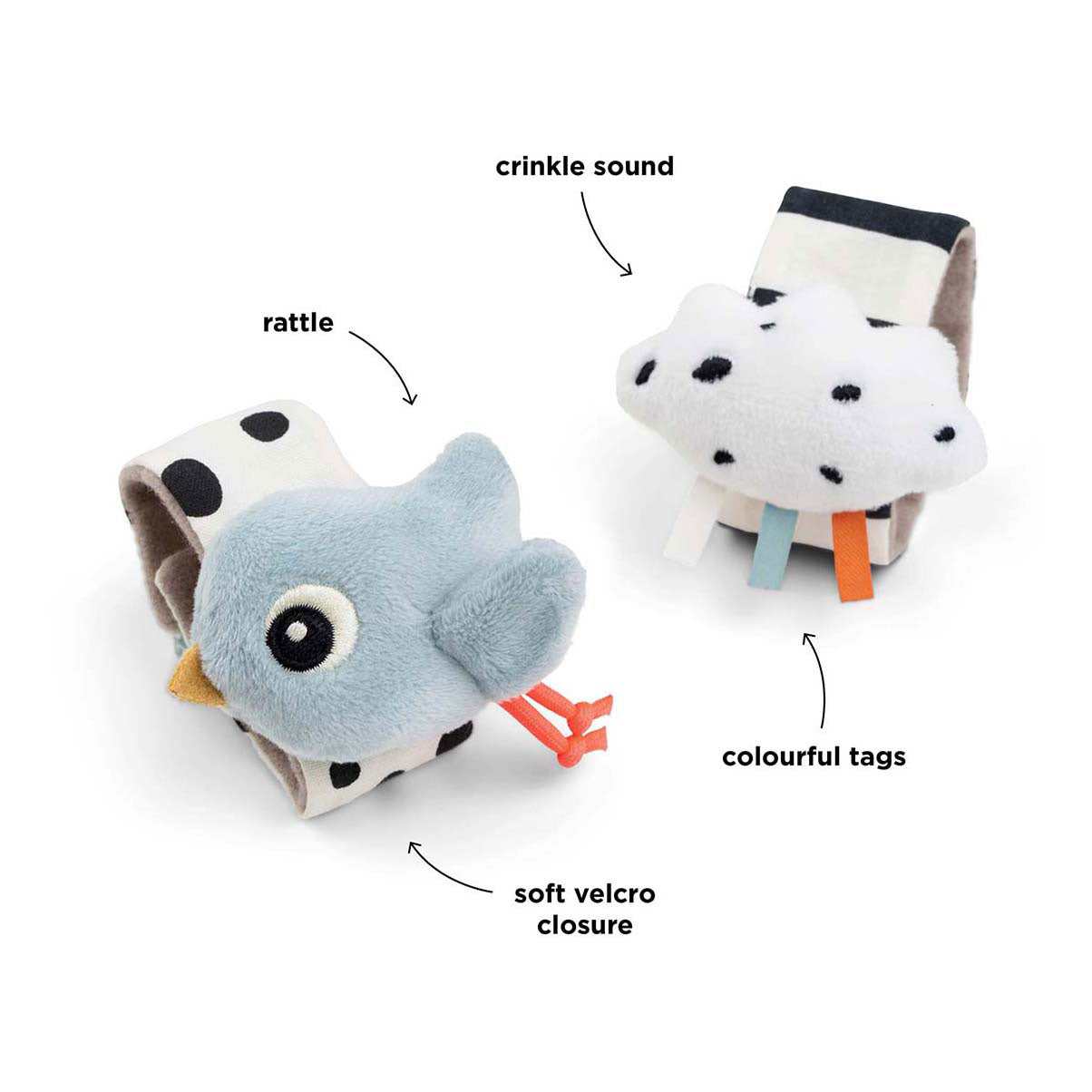 Done by deer wrist rattle happy clouds blue, 2 pcs.