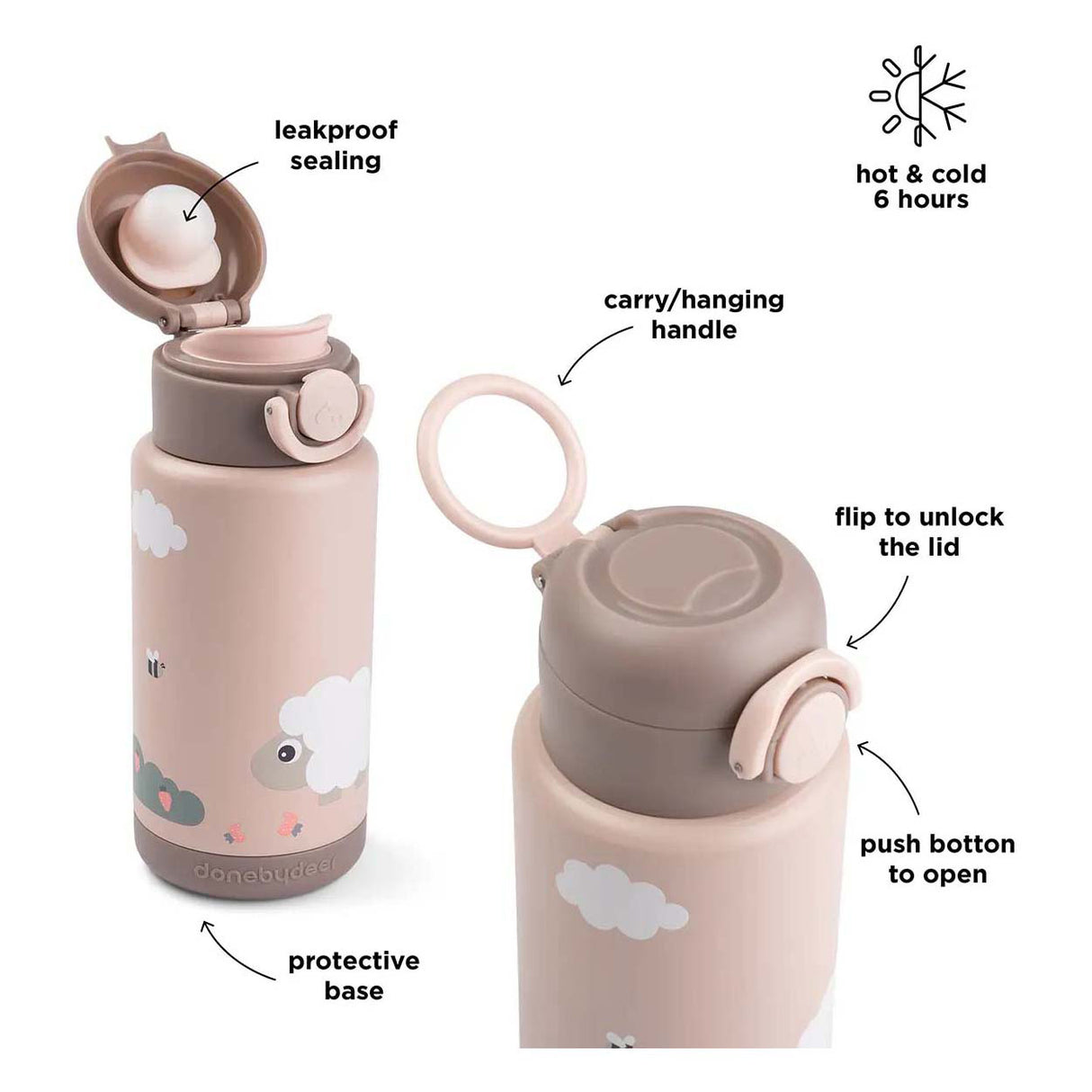 Done by deer insulated drinking bottle tiny farm - pink