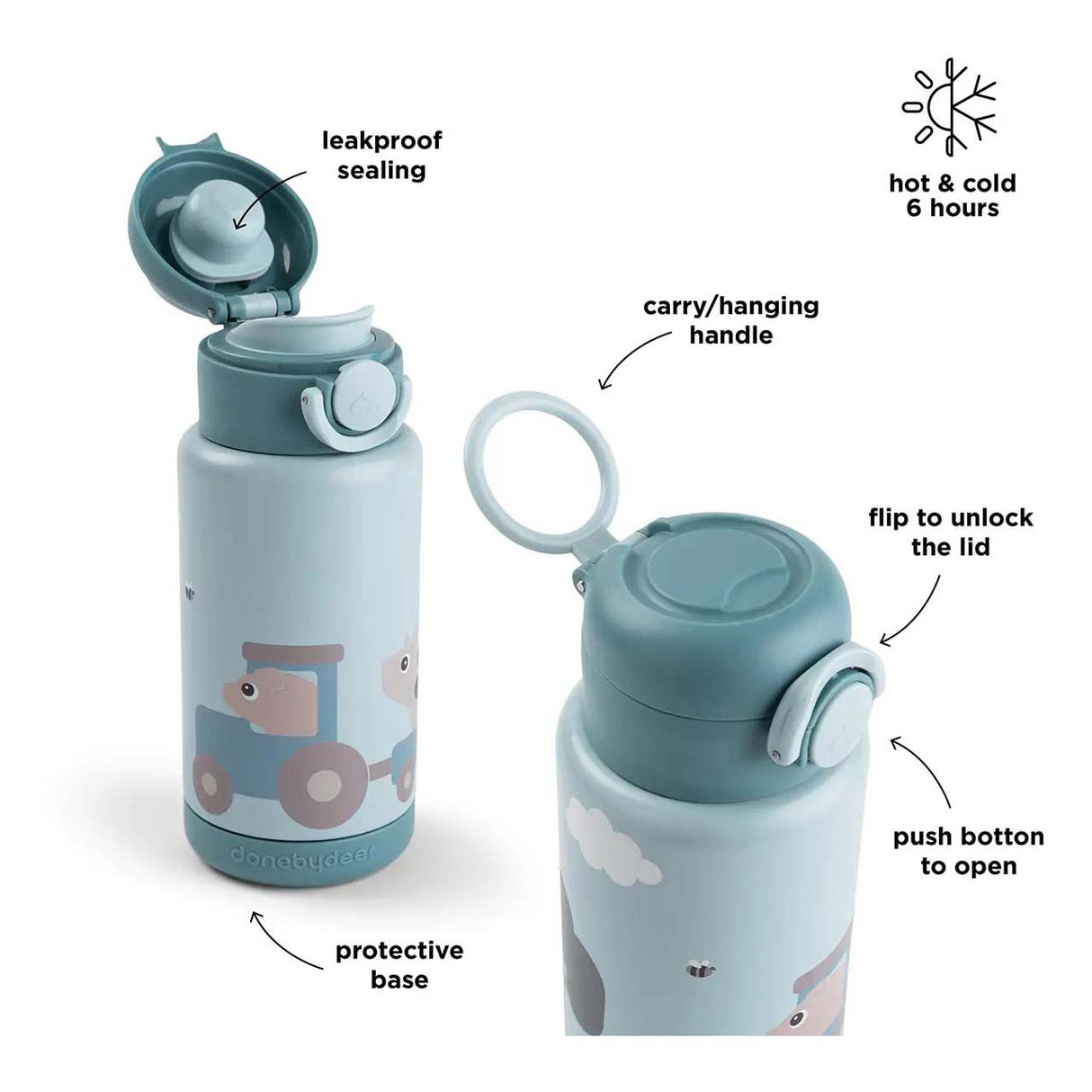 Done by deer insulated drinking bottle tiny farm - blue