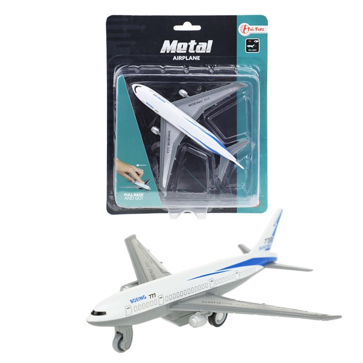 Toi-toys metal airplane pullback white 14 x 13 cm