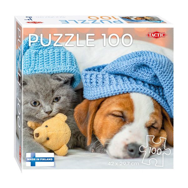 Tactic jigsaw puzzle cute kitten and sleepy dog, 100th.