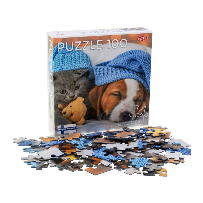 TAKTIK Jigsaw Puzzle Cute Kitten og Sleepy Dog, 100 ..