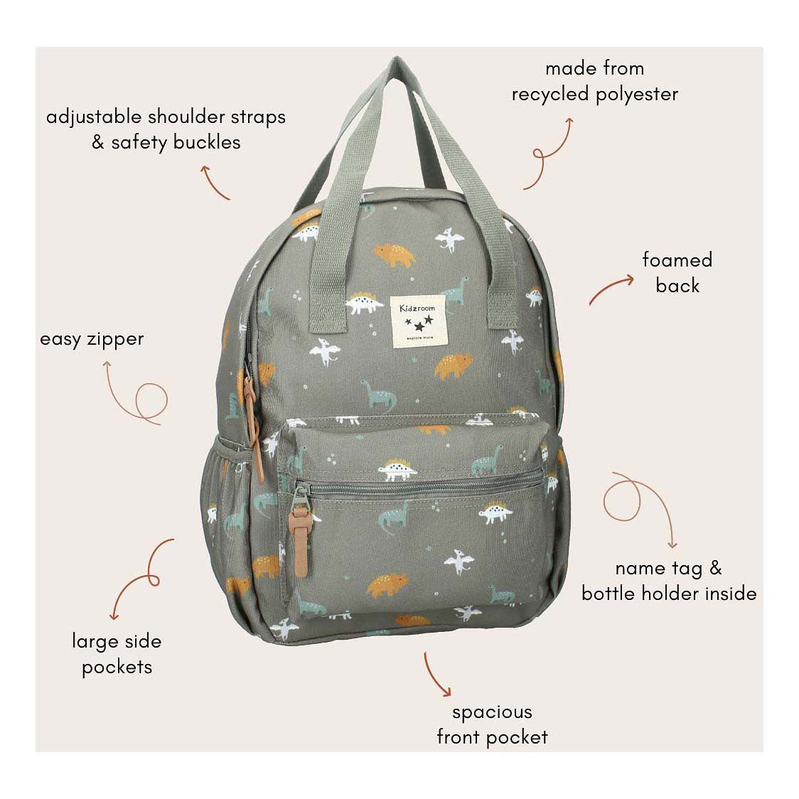 Kidzroom backpack lille small talk dino