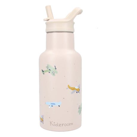 Kidzroom small talk - kubek szkolny i butelka do picia - 350ml - stal nierdzewna - samolot - beż