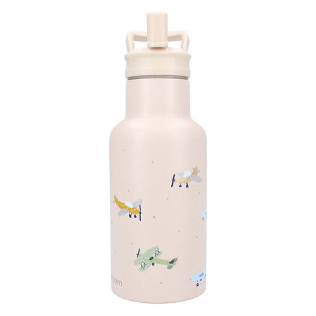 Kidzroom small talk - kubek szkolny i butelka do picia - 350ml - stal nierdzewna - samolot - beż