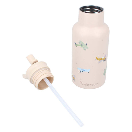 Kidzroom small talk - kubek szkolny i butelka do picia - 350ml - stal nierdzewna - samolot - beż