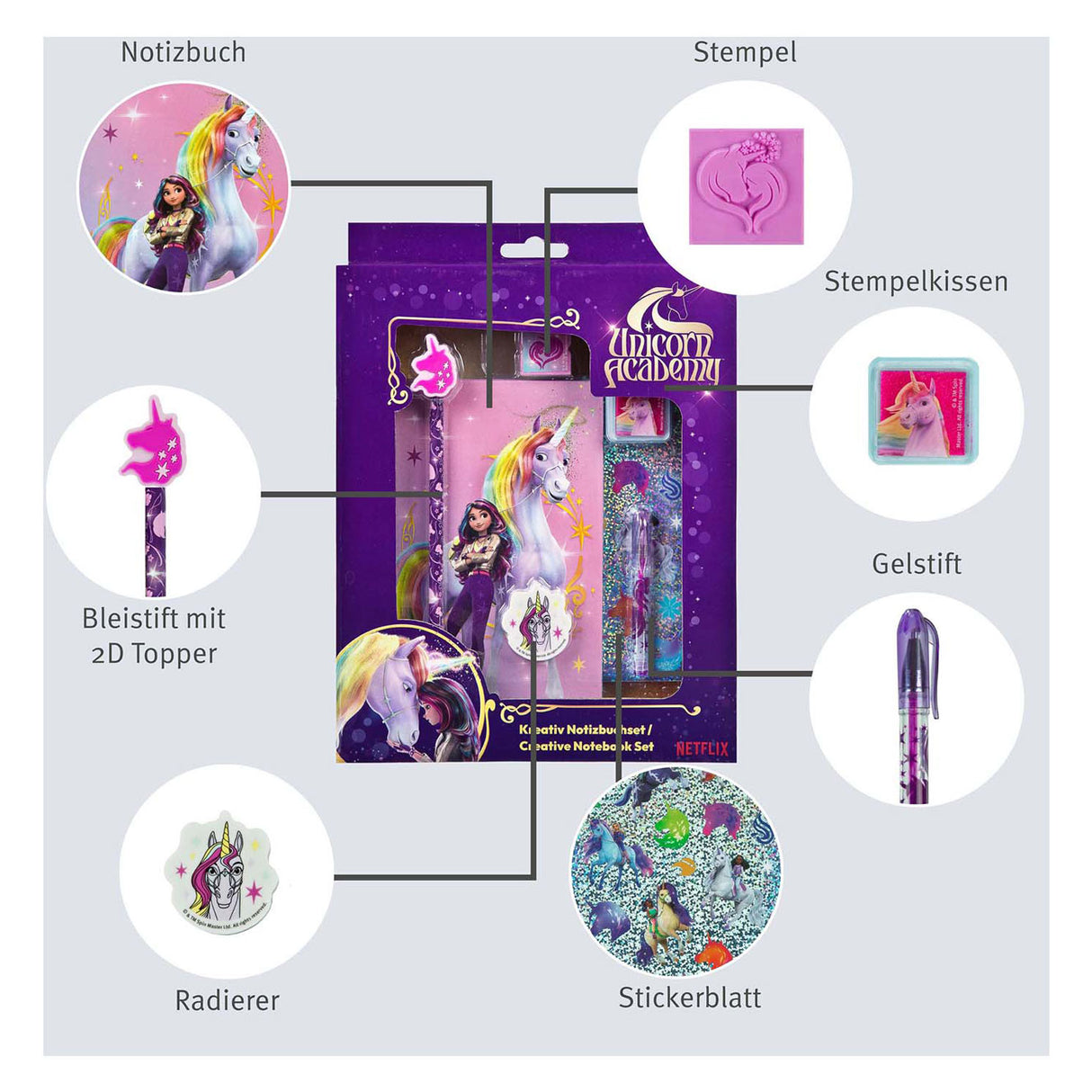 Undercover unicorn academy creative set with notebook, 8 pcs