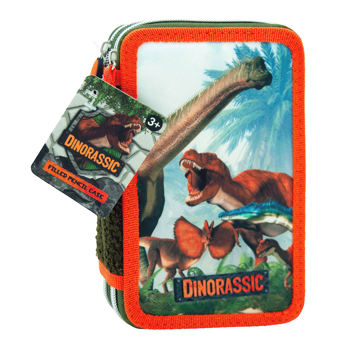 Toy land dinorassic užpildytas pieštukų dėklas - 2 skyrelių rašiklio dėklas - 20 vienetų - žalias