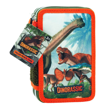 Toy land dinorassic fylt pennal - 2 rom pennetui - 20 deler - grønn