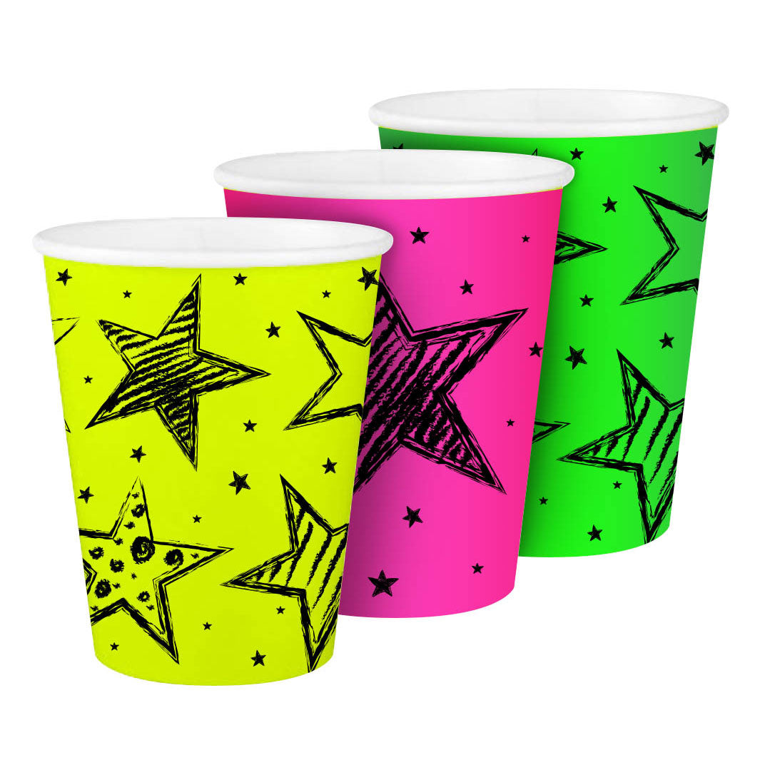 Neon party cups, 6st.