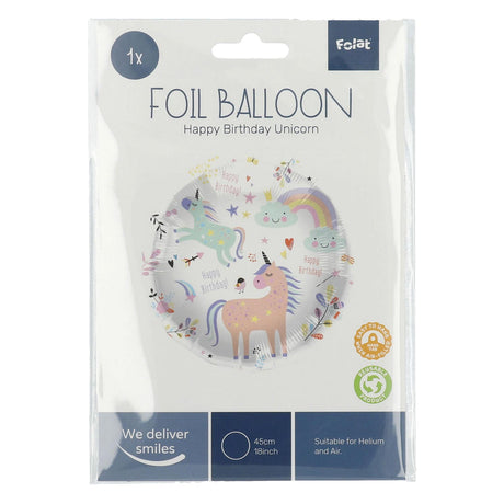 Folat BV Folieballon Happy Birthday Unicorns 45cm.