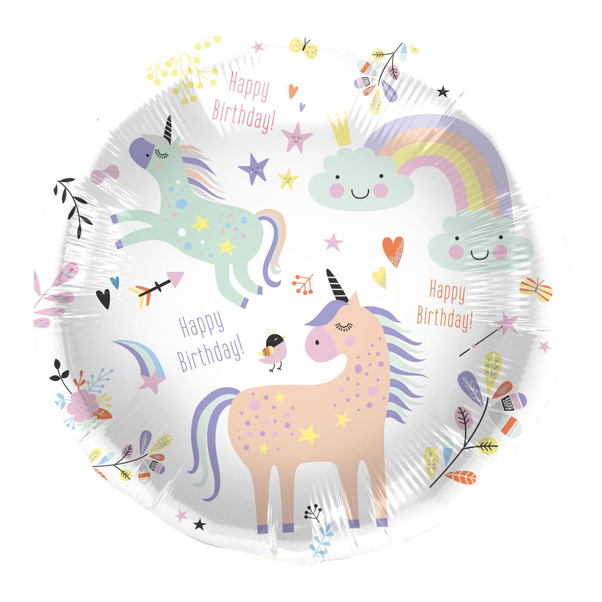 Folat foil balloon happy birthday unicorns 45cm.